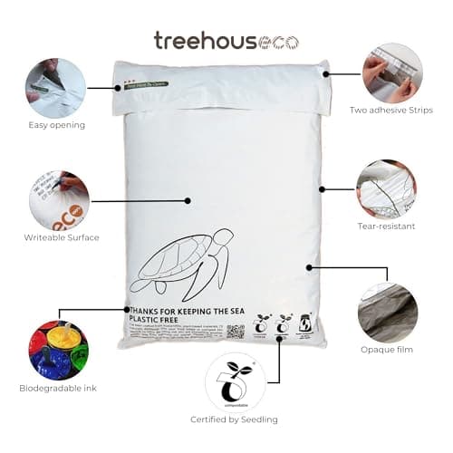 Treehouseco Compostable Mailing Bags – Biodegradable Postage Bags, Eco Friendly Mailers – Reusable, Sustainable & Plastic Free Packaging for Shipping Parcels (50pcs, Small: 9" x 12") — view 5