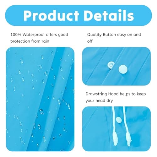 AropaeenGlowry 2pcs Kids Waterproof Rain Poncho with Hood & Sleeves - Reusable EVA Raincoat for Boys Girls, Camping & Travel, Blue — view 4