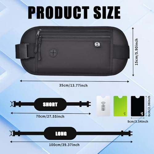 Money Belts for Travel Hidden Men Women, Passport Holder Secure Travel Money Pouch RFID Blocking Travel Wallet Anti-Theft Bumbag with 3 RFID Card Protector Sleeve Waterproof Fanny Pack — view 2