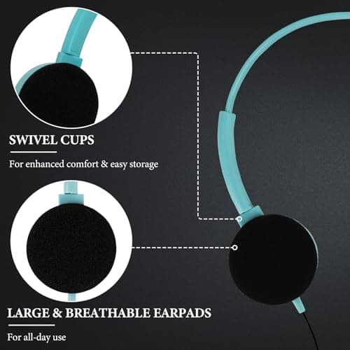 GEEKRIA 12 Pack Wired Classroom Headphones, Adjustable On-Ear Headsets for Students, School, Library, Computer Lab & Testing Centers, Bulk Pack (Circle Earcups) — view 3