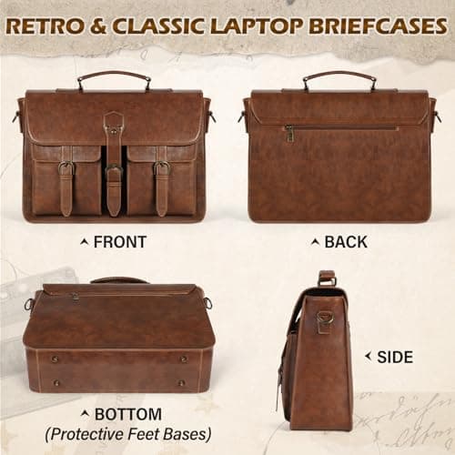 RAINSMORE Messenger Bag PU Leather Laptop Bag 15.6 Inch Briefcase for Men — view 6