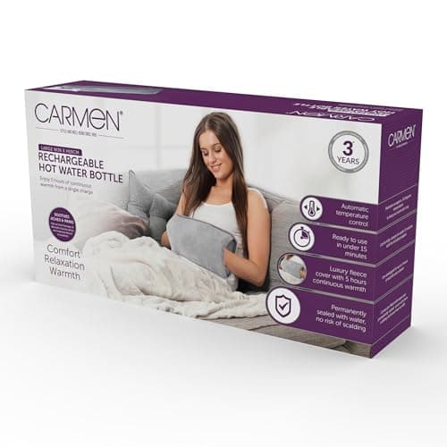 Carmen Large Rechargeable Hot Water Bottle, Soft Touch Fleece Cover, Hand Warmer, Automatic Temperature Control, W36cm x H19cm, Grey — view 6