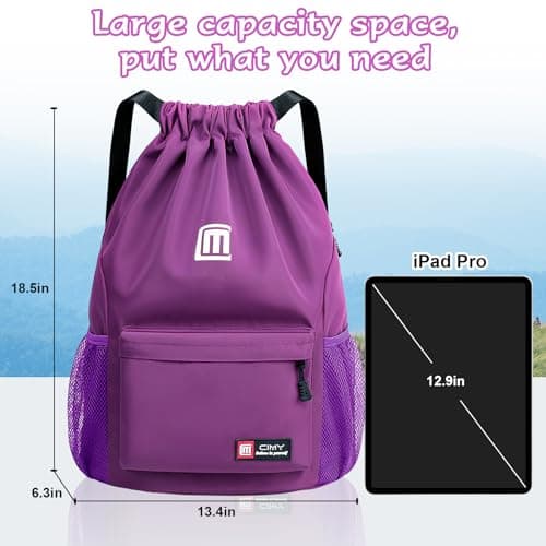 Tesmien Drawstring Bags,Waterproof Swimming Bags,Sports Backpacks-Purple — view 3