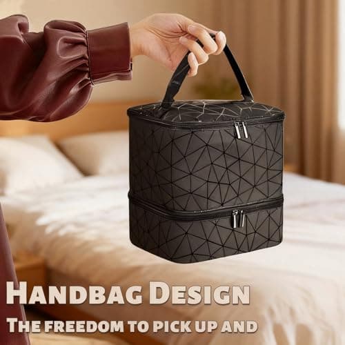 Eulihent Nail Varnish Storage, Double Layer Nail Bag Organiser Waterproof PU Cosmetic Bag with Adjustable Dividers for 30 Bottles Lipstick, Manicure Tools Storage (Black) — view 4