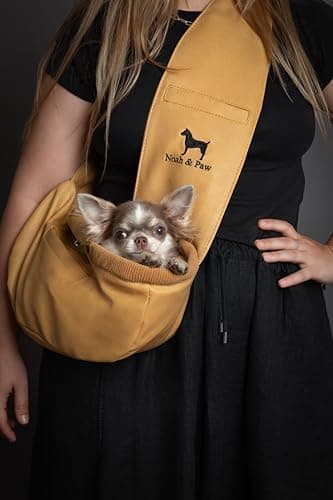 Noah & Paw Dog Sling Carrier for Small Dogs 3-10lb, Dog Sling for Small Dogs and Cats, Dog Carrier with Adjustable Padded Strap, Vegan Leather Lined with Fur, 3x Safety Features, Machine Washable — view 2