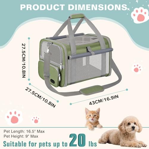 BTNEEU Soft Sided Cat Carrier Bag Airline Approved Large Pet Carrier Portable Dog Carrier Ventilated Foldable Pet Travel Carriers Bag For Cats With Shoulder Strap & Washable Mat (Grass Green) — view 2