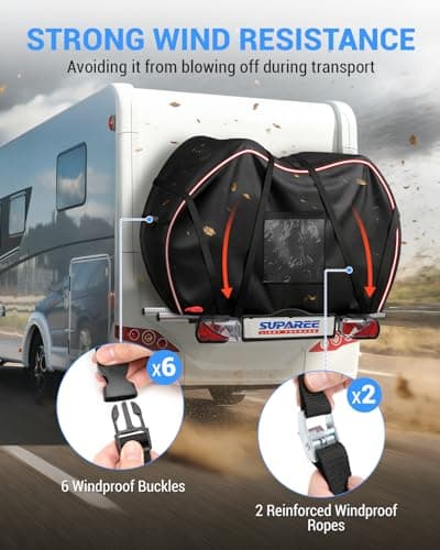SUPAREE Bike Cover Waterproof 2 Bikes Bicycle Covers for Outside Storage Bike Cover Transport 420D Oxford with Warning Sign Pocket Rainproof Tear-resistant for Motorhome Hitch-mounted Racks — view 4