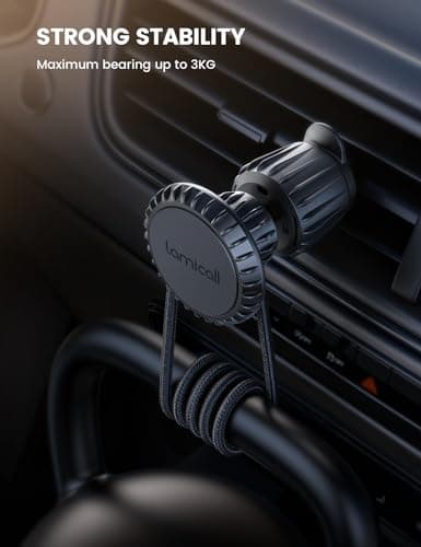 Lamicall Magnetic Car Phone Holder Vent 2025 Upgrade 6X N52 Strong Magnets, Universal Mobile Phone Mount Hook, 360 Rotating Air Vent Cradle for iPhone, Samsung, Huawei, All Smartphones & Tablets — view 3