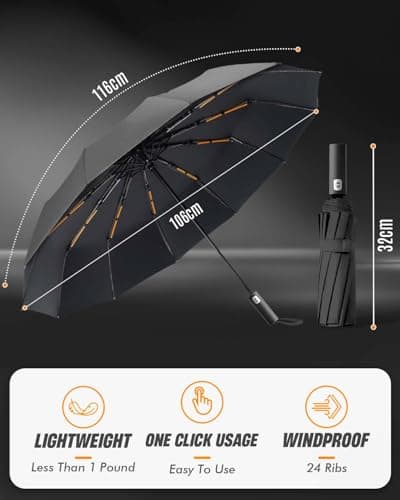 Trongle Automatic Umbrella Windproof Strong, Compact Umbrella with 12 Ribs Reinforced Frame, Double-Layer Canopy and Teflon Quick-Drying Sunscreen Coating Travel Umbrellas for Rain and Sun Protection — view 2