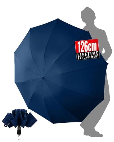 Chakipee Umbrella Windproof Strong Blue Automatic Travel Compact Large Folding Umbrellas for Wind and Rain Resistant - Portable 210T Fabric - 10 Ribs Durable For Mens Women Umbrella