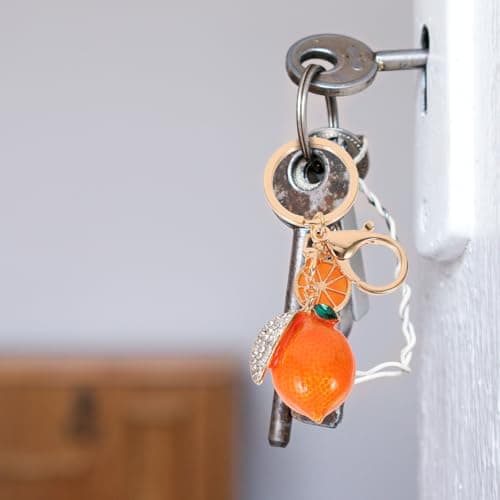 CALLARON Rhinestone Lemon Keychain Lightweight Alloy Fruit Pendant Keyring for Women Decorative Bag Charm Travel Accessory — view 5