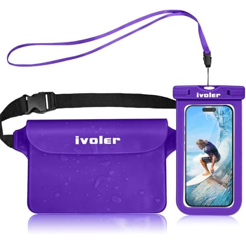ivoler [2 Pack Waterproof Phone Case & Pouch Set, IPX8 Dry Bag with Waist Strap for Beach, Swimming, Kayaking, Fits iPhone 17 16 15 Pro Max, Samsung S26 S25 Ultra, Up to 7.0" - Deep Purple