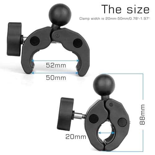 GEPULY 1''/25mm Ball Clamp Mount Compatible with Handlebar Rail 20-50mm in Diameter, Fit for RAM Mounts B Size 1Inch Ball Double Socket Arm Round/Square/Odd-Shaped Bar Bike Motorcycle Phone Holder — view 3