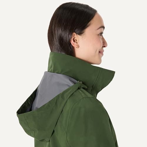 Amazon Essentials Women's Relaxed-Fit Packable Lightweight Waterproof Hooded Rain Jacket, Dark Green, L — view 4