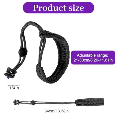 Amaxiu Camera Wrist Strap with 1/4 Inch Screw, Adjustable Nylon Lanyard for Action Camera & 360 Cameras, Anti-Drop Hand Strap for Digital Cameras and Gimbals, Black — view 2