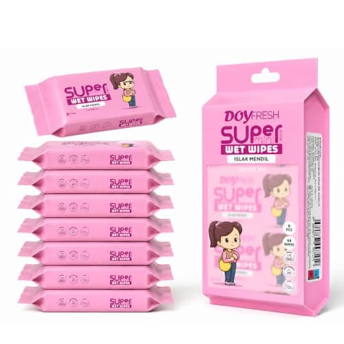 Big Dealz Super Mini Travel Wet Wipes, Sensitive, 8 Pack (64 Wipes), Pink