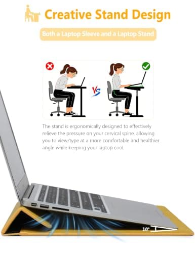 HYZUO 13.3-14 Inch Laptop Case Sleeve with Stand for MacBook,Olive Yellow — view 2