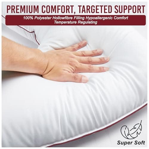GC GAVENO CAVAILIA V Shape Pillow 5 Pack - Soft & Supportive Orthopaedic Pillows with Microfiber Filling - 36cm Deep Comfort Cushion for Back & Neck Support at Home and Hotel Pillow -(75x40cm), White — view 3