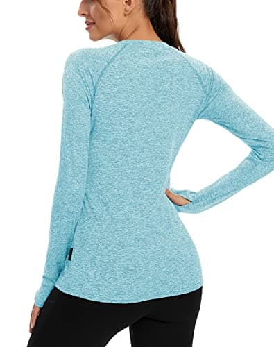 Soneven Thermal Base Layer Top Womens Long Sleeve T Shirts Running Shirt Lightweight Fleece Sports Top for Travel, Hiking, Camping, Skiing, Snowboard (Blue, S) — view 2