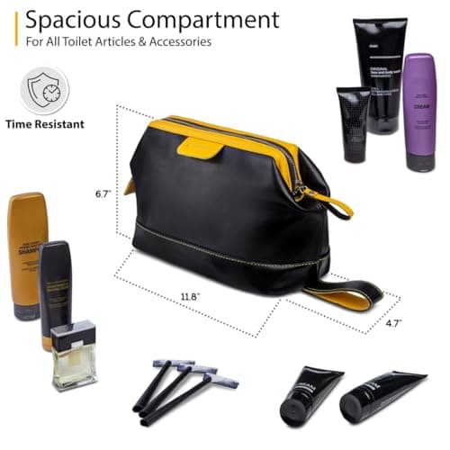 Genuine Leather Toiletry Bag for Men & Women – Large Waterproof Travel Dopp Kit – Handmade Shaving & Cosmetic Organizer – Classic Style Wash Bag for Bathroom, Gym, or Vacation — view 3