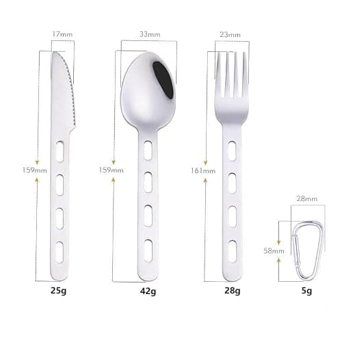 3-Piece 430 Stainless Steel Camping Cutlery Set with Carabiner — view 2