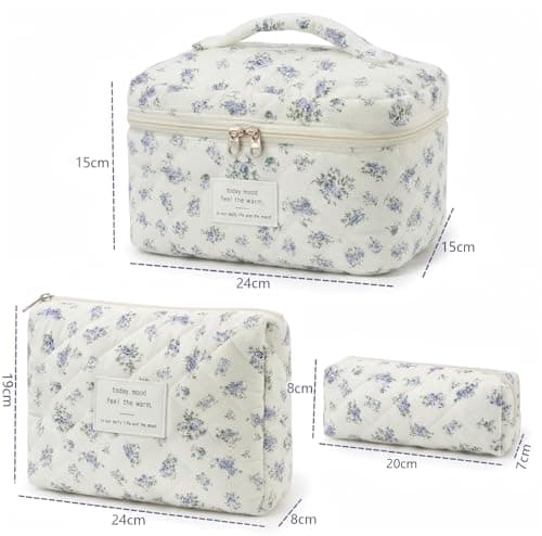 3 Piece Makeup Bag Set for Women, Aesthetic Travel Wash Bag & Cosmetic Pouch Organiser, Lightweight Toiletry Bags with Sturdy Zips for Skincare, Beauty & Daily Essentials — view 2