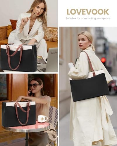 LOVEVOOK 15.6 Inch Waterproof Leather Laptop Tote Handbag - Business Briefcase for Women, Large School and Work Bag for Office and University — view 2