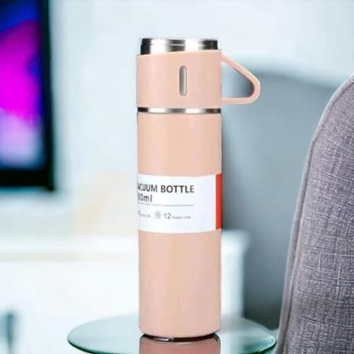Modern Travel Thermal Flask Set - Flask Set Stainless Steel Vacuum Insulated Bottle with Extra 2 Cup for Hot and Cold Drink (Pink) — view 2