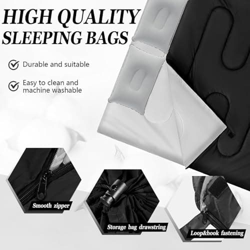 Sleeping Bag, 3-4 Season Double Sleeping Bag with 2 Pillows Camping Travel, Extra Large Lightweight Waterproof Indoor & Outdoor Use for Adults for Hiking, Backpacking and Camping (Black Double) — view 5