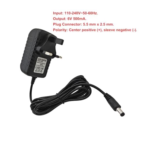 JZK 6V 0.5A Power Supply, 6 V 500mA Adapter, Battery Charger for Child's Electric Car, Children's Electric Motorbike, Kids' Motorcycle, Ride-on Toy, Quad Bike, Sports Car, and other 6V devices — view 2