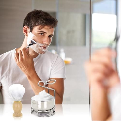 Shaving Brush Set for Men, 3 in1 Shaving Kit Includes Nylon Badger Hair Shaving Brush, Stainless Steel Shaving Bowl and Stand for Wet Shave — view 6