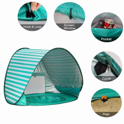 Automatic Sun Shade Tent with Mini Pool, UPF 50+ UV Protection – Pop Up Portable Beach Shelter for Garden, Picnic & Seaside Days (Green) — view 5