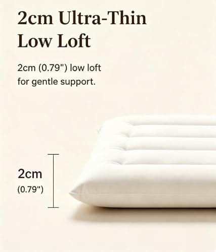 Dovishire Ultra Thin Pillow for Stomach & Back Sleepers, 2cm Low Loft Flat Bed Pillow for Gentle Neck Support, Breathable Soft Slim Head Cushion, White — view 2