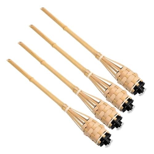 4pcs Bamboo Torch Oil Lamp for Outdoor Camping and Festivals Beige