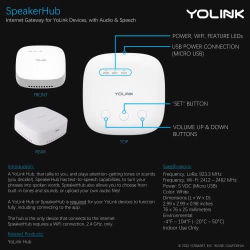 YoLink SpeakerHub & Two Door Sensors Smart Home Starter Kit – Audio Hub Plays Tones/Sounds, Spoken Messages, LoRa-Powered ¼ Mile Range, WiFi Required — view 6