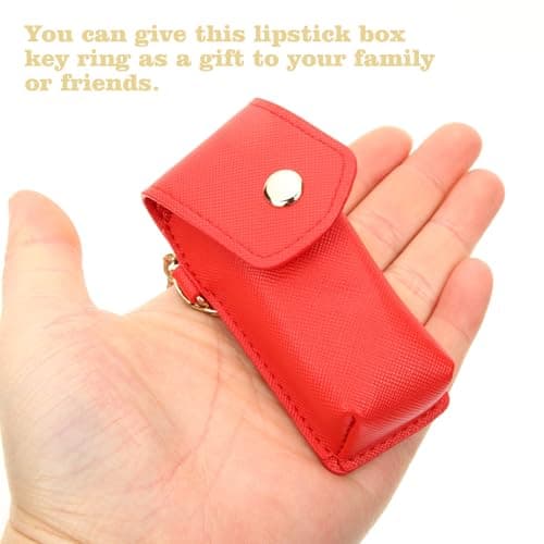 Zerodeko Lipstick Holder Red Pu Leather Keychain for Travel Use — view 3