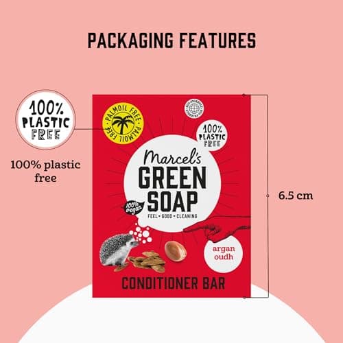 Marcel's Green Soap - Hair Conditioner Bar Argan & Oudh - Eco-Friendly - Zero Plastic Packaging - Palm Oil Free - Vegans - Compact and Long-Lasting - 60 grams — view 5
