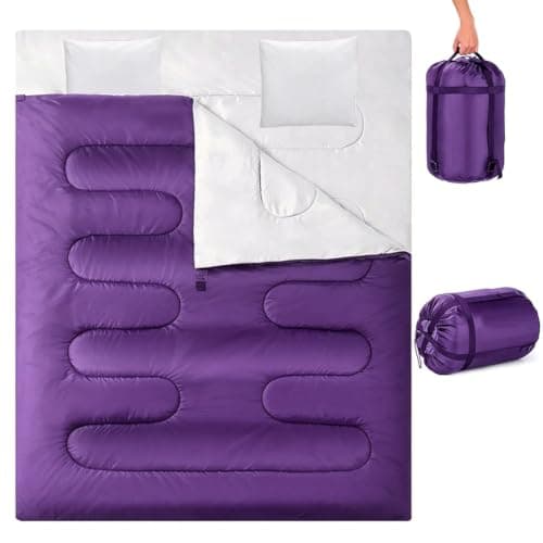 Double Sleeping Bag, Extra Large 3-4 Season Lightweight,Waterproof Indoor & Outdoor Use for Adults & Kids, Premium Sleeping bag for Hiking, Backpacking and Camping (Purple)