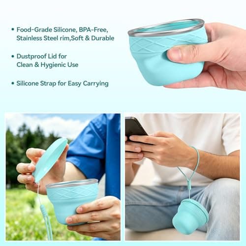 Bidponds 7oz/200ml Collapsible Silicone Cup with Lid,BPA-Free,Portable Reusable Drinking Water Cup for Travel,Camping, Hiking,Picnic,Outdoor Sports (Yellow) — view 4