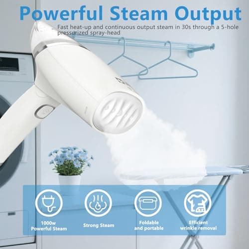 Annmiir Clothes Steamer, Portable Handheld Mini Iron, Foldable Steam Iron, Removable Fabric Brush, No Ironing Board Needed, Fast Heat-up, Vertical and Horizontal Steamer for Home &Travel (White) — view 2