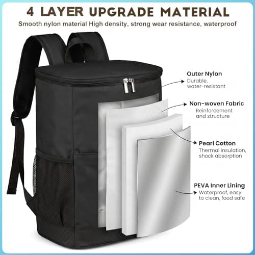 Insulated Cooler Backpack - 15L Cool Bag Rucksack for Lunch Picnic Camping Beach, Large Capacity Leakproof Cooling Bag, Thermal Food Delivery Backpack Cooler Bag, Black — view 3