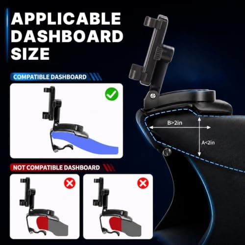 Car Phone Holder, Dashboard Clip Mount, 360° Rotation for 4–7" Phones — view 3