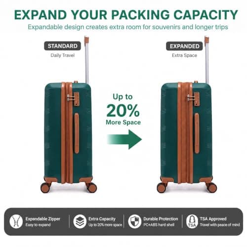 CONCEPTEN Expandable Hardshell Luggage Set 5 Piece, 22x14x9 Airline Approved Carry On, 20/24/28" Suitcase Set with TSA Lock, Spinner Wheels, ABS+PC (Teal) — view 6