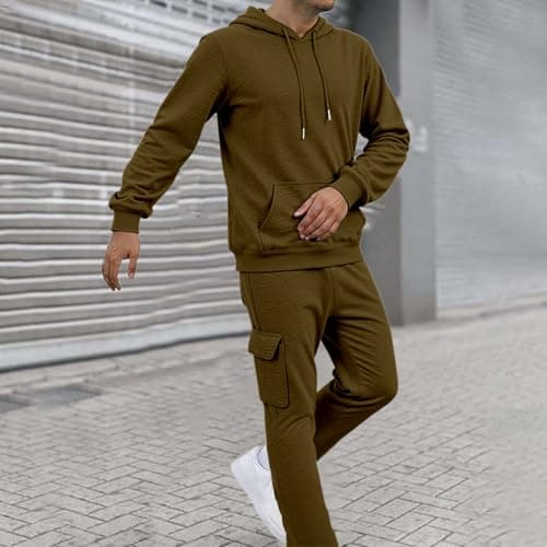 Generisch 2026 New Arrivals Casual Plain Set for Men, Comfortable, Relaxed Fit, Daily Wear for Outdoor Activities in Spring, Winter, brown, M — view 3