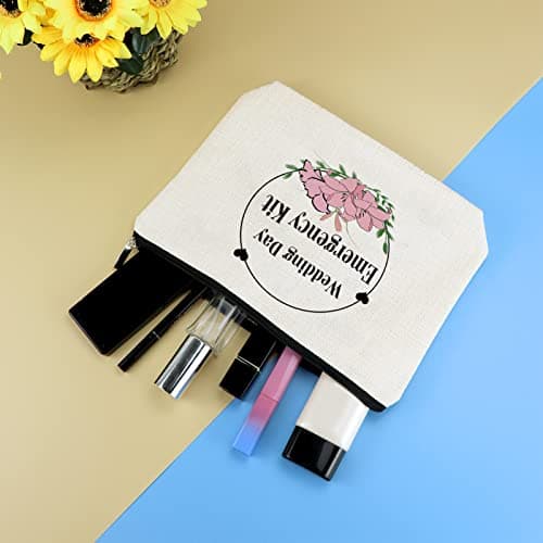 Wedding Day Emergency Kit Makeup Bag for Bridal Bridesmaid Bridal Shower Gift Bridal Party Gift Cosmetic Bag Bride to Be Gift Maid of Honor Gifts Wedding Party Gifts Travel Cosmetic Pouch — view 4
