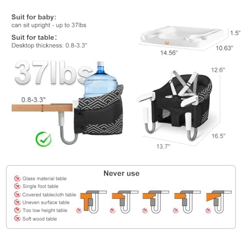 MTWML Hook On High Chair with Tray, Collapsible Portable Table Seat — view 2