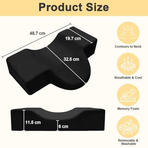 CGBE Lash Pillow for Eyelash Extensions: Ergonomic U-Shaped Neck Support Cushion, Soft Flannel Eyelash Cushion for Home and Beauty Salon, Lash Technician Bed Supplies - Black — view 3