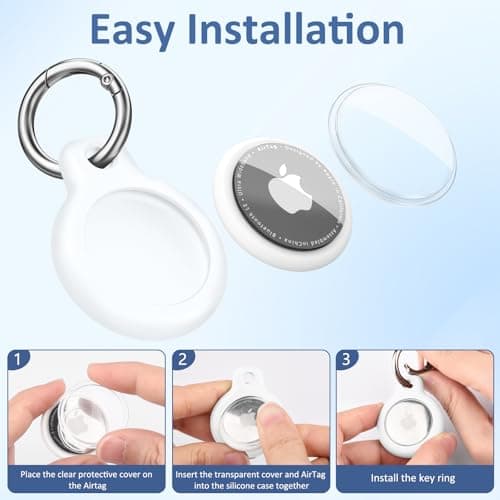 Air Tag Holder Air Tag Silicone Case, with Keychain, TPU Case for Air Tags Keyring for Keys, Bags, Luggage, Pet Collar, Anti-Lost and Scratch-Resistant, Fully Covered (White) — view 2