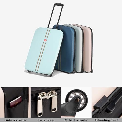 HDWH Cabin Suitcase, Carry On Suitcase Foldable, 45L, 52×23×36cm, 20in, Cabin Bag, with Smooth and Silent Wheels, Thickened feet, 3-Section Telescopic Handle, Lock Hole, Side Pockets-Gray||20in — view 5