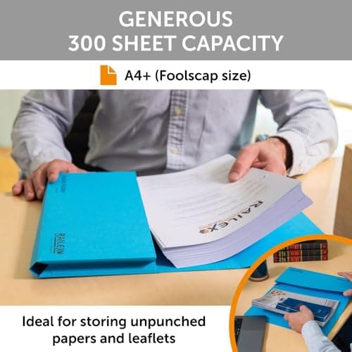 Railex Pocket Folder Foolscap Document Wallets - Turquoise Folders Pack of 50 for Paperwork A4 and A4+, Recycled Board File Foolscap Document Wallet, Premium Filing Folder for Office and Home — view 3